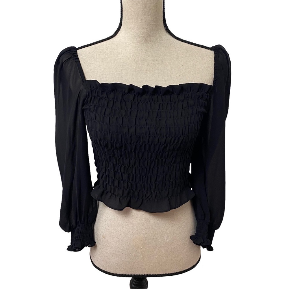 Divided  (H&M)   Black Elasticized Ruffled Top (Blouse) Sz S.